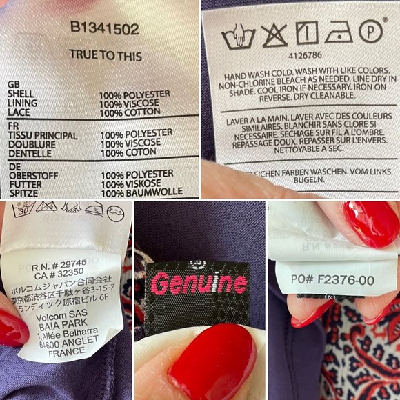 Volcom Red Navy Boho Dress True To This Tunic Cut Out Lace Inset Sleeves Lined, - Picture 14 of 15